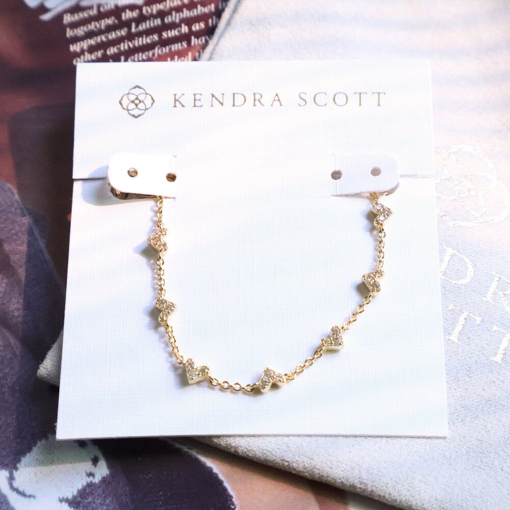 NEW Kendra Scott Haven Heart Chain Bracelet Gold White Crystal